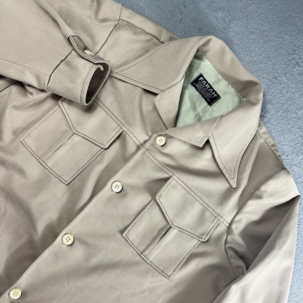 Vintage 70s Farah Shirt Tan Button Up Long Sleeve Size L/XL EUC